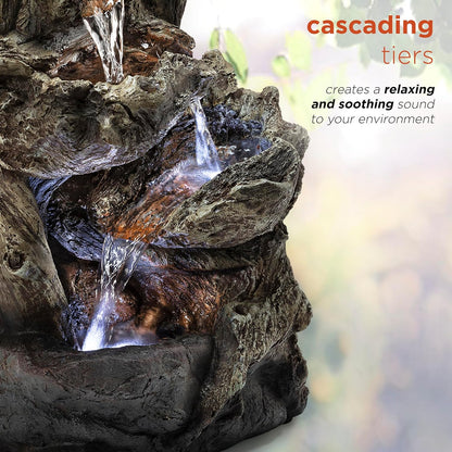Alpine Corporation | 14"H Indoor Tiered Log Tabletop Fountain with LED Lights — Cascading Waterfall Design Creates Relaxing Ambiance for Home & Office Décor