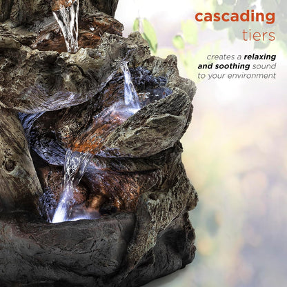 Alpine Corporation | 14"H Indoor Tiered Log Tabletop Fountain with LED Lights — Cascading Waterfall Design Creates Relaxing Ambiance for Home & Office Décor
