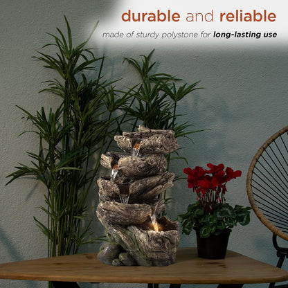 Alpine Corporation | 14"H Indoor Tiered Log Tabletop Fountain with LED Lights — Cascading Waterfall Design Creates Relaxing Ambiance for Home & Office Décor