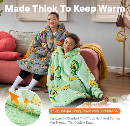 Giggling Getup Wearable Blanket Hoodie for Adults Gifts for Teen Girls Sister Women Sherpa Fleece Printed Hooded Blanket Sweatshirt Warm Cozy with Pocket & Sleeves Beige Cat