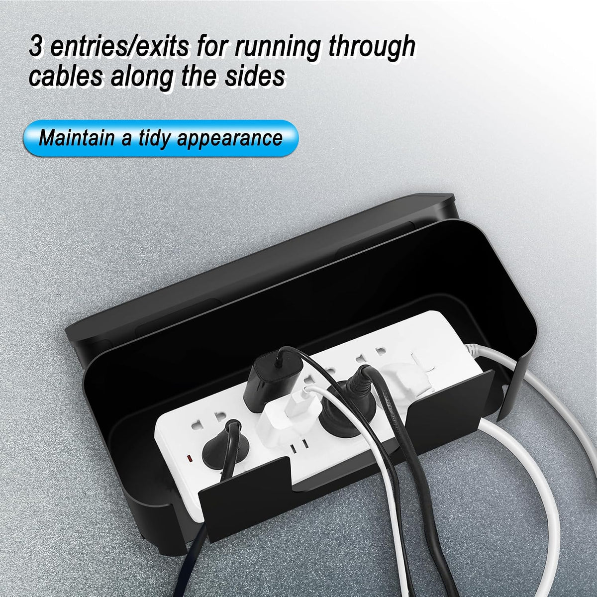 Power Strip Hider Box Cable Management Organizer Set Large & Medium Black