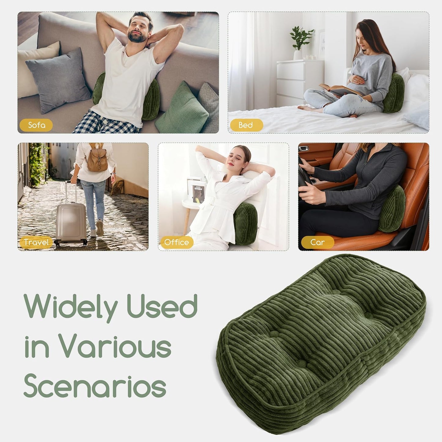 HIGOGOGO Lumbar Support Pillow for Recliner Chair/Accent Chair/Couch/Office Chair, Tufted Corduroy Back Support Cushion for Elderly, Recliner Cushions for Back Rest, Pain Relief, Reading, Brown
