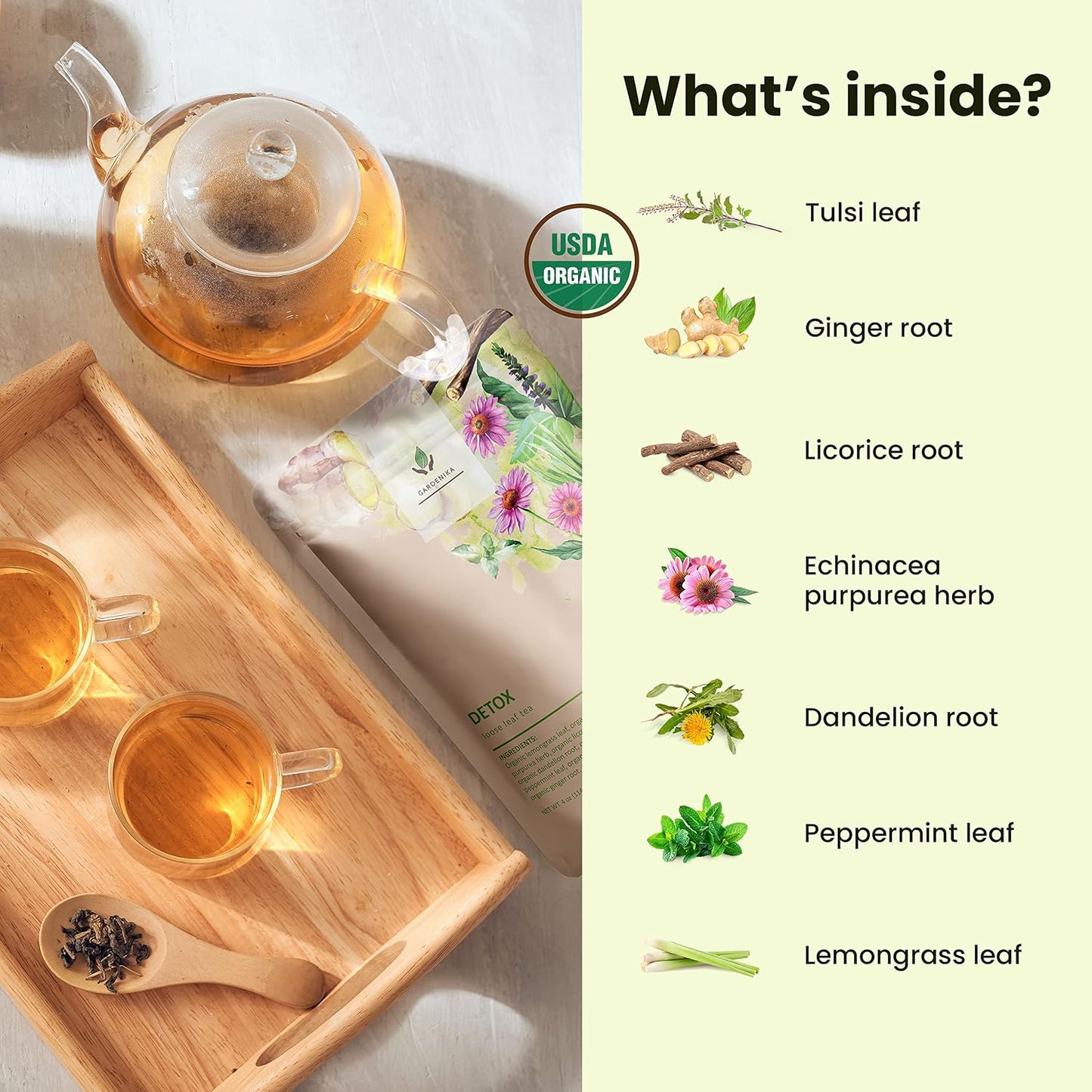 Gardenika Organic Loose Leaf Tea Sampler – 8 Pack, 1 LB – Herbal and Naturally Caffeine-Free Set - Ayurvedic Assortment Blend