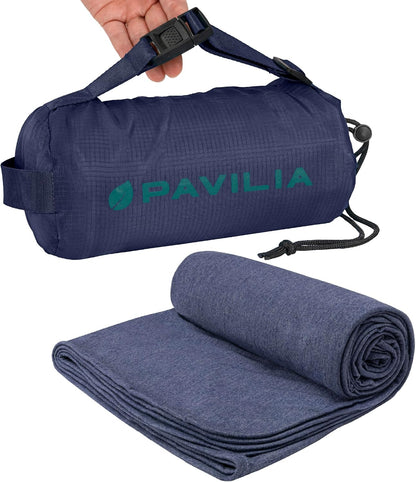PAVILIA Travel Blanket Airplane Compact with Bag, Lightweight Soft Fleece Plane Blanket Long Flights, Camping Road Trips, Packable Travel Gift Essentials with Luggage Backpack Strap, 65x40, Purple