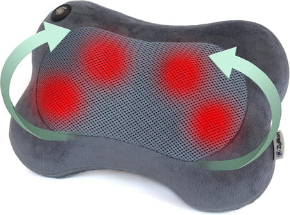 Zyllion Shiatsu Back and Neck Massager with Heat - 3D Electric Kneading Deep Tissue Massage Pillow for Muscle Pain Relief, Black, ZMA-13