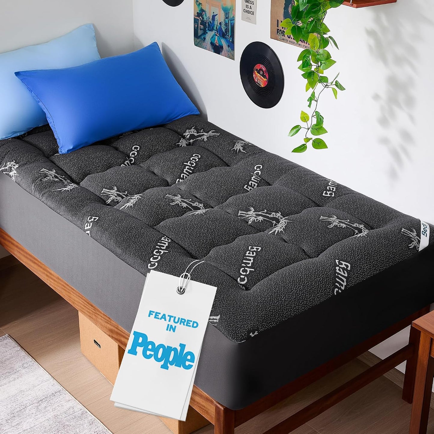 BEDLORE King Mattress Topper Viscose Derived from Bamboo, Thick Pillow Top Mattress Pad with Stretchable Pockets for 6"-18" Mattress, Soft Breathable Mattress Topper for Back Pain Relief(Dark Gray)