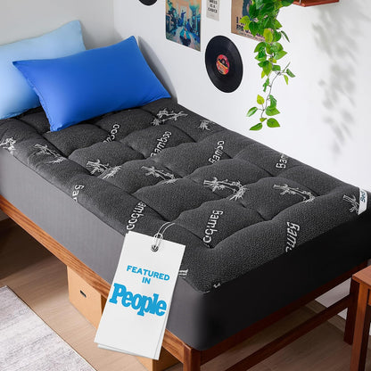 BEDLORE King Mattress Topper Viscose Derived from Bamboo, Thick Pillow Top Mattress Pad with Stretchable Pockets for 6"-18" Mattress, Soft Breathable Mattress Topper for Back Pain Relief(Dark Gray)