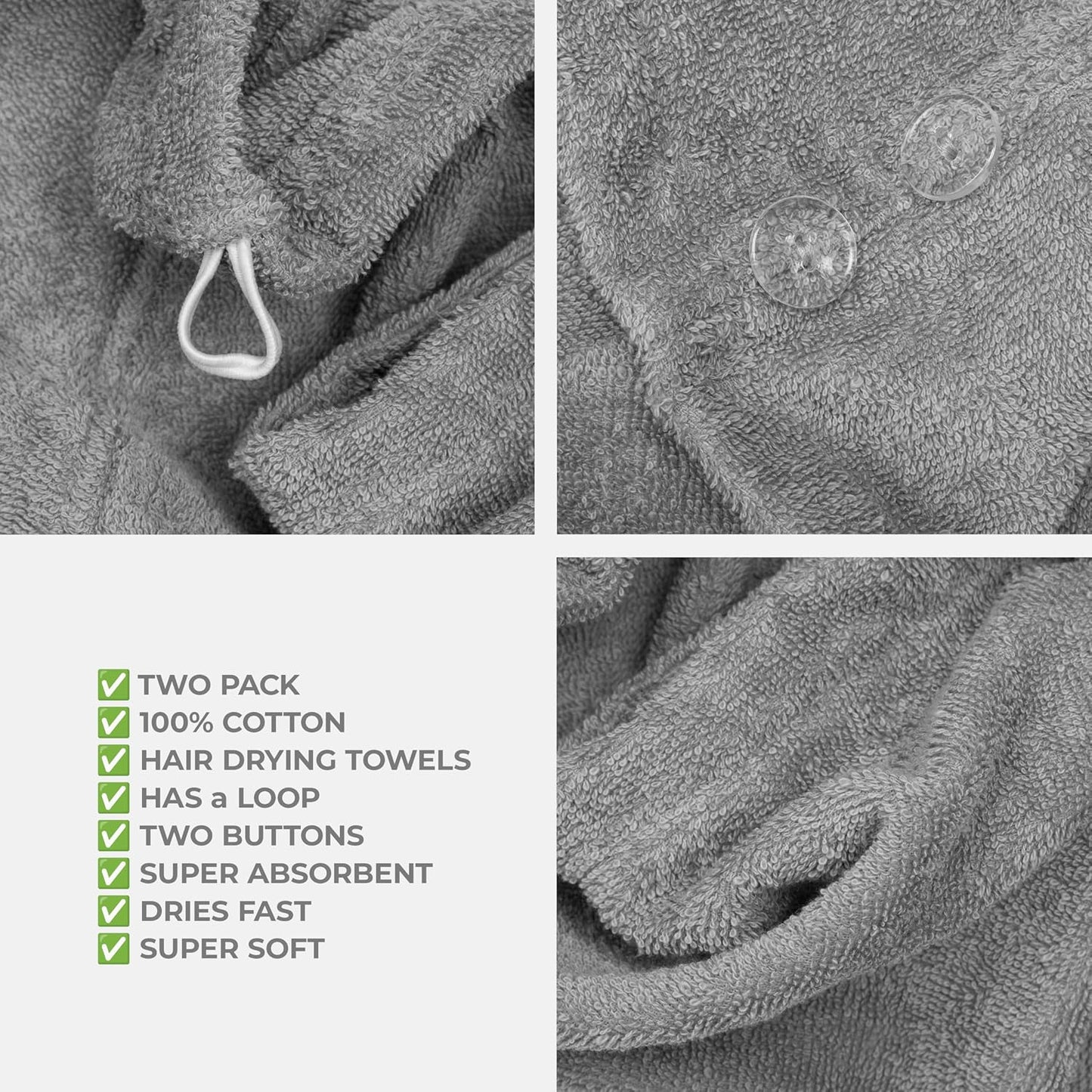 American Soft Linen 100% Cotton Hair Towels for Women, Head Towel Cap, Cotton Hair Turban Towel Wrap for Long Curly Anti Frizz Hair, Soft and Absorbent Cotton Hair Towels 2 Pack, White