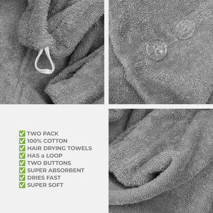 American Soft Linen 100% Cotton Hair Towels for Women, Head Towel Cap, Cotton Hair Turban Towel Wrap for Long Curly Anti Frizz Hair, Soft and Absorbent Cotton Hair Towels 2 Pack, White