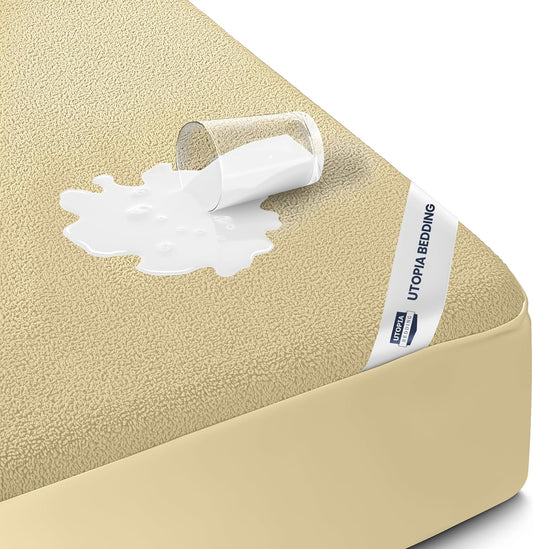 Queen Size Mattress Protector Waterproof, Premium 200 GSM Terry Mattress Cover, Soft & Breathable Bed Cover, Fitted Sheet Style Stretchable Deep Pockets 17" by Utopia Bedding (White)