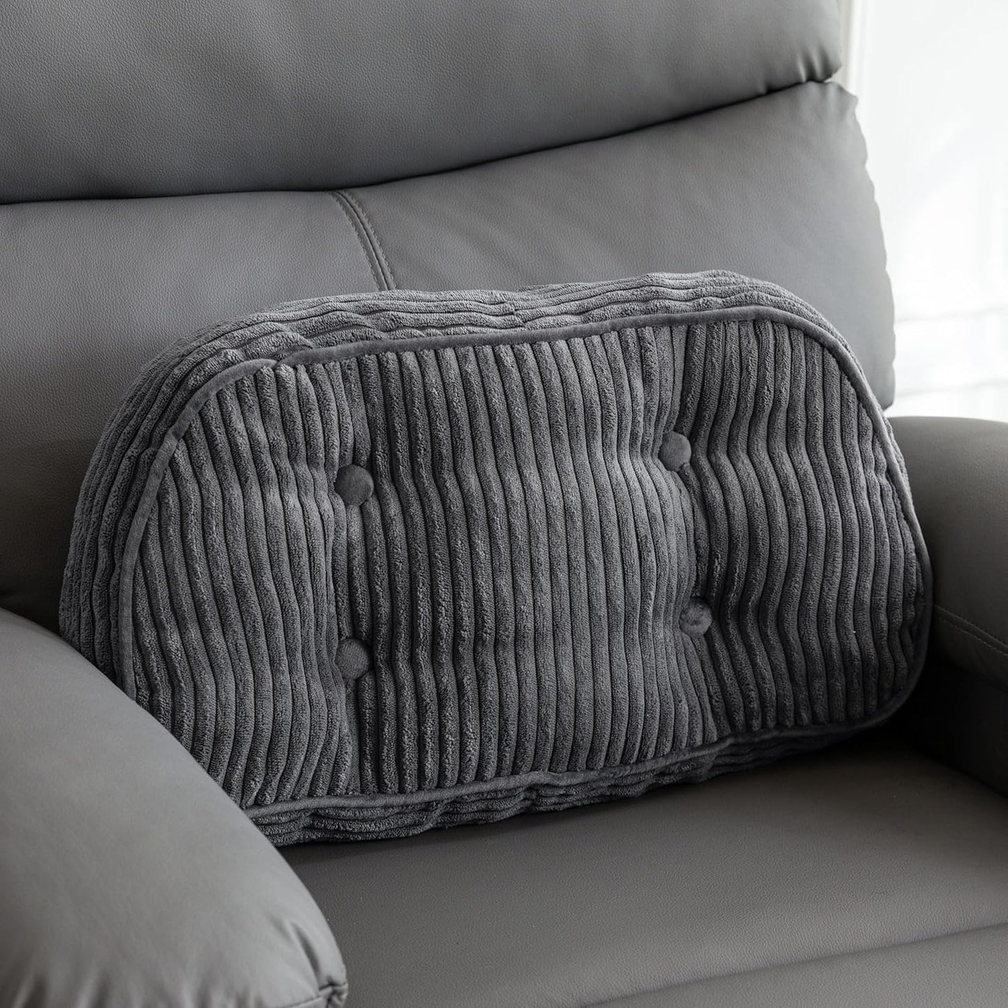 HIGOGOGO Lumbar Support Pillow for Recliner Chair/Accent Chair/Couch/Office Chair, Tufted Corduroy Back Support Cushion for Elderly, Recliner Cushions for Back Rest, Pain Relief, Reading, Brown