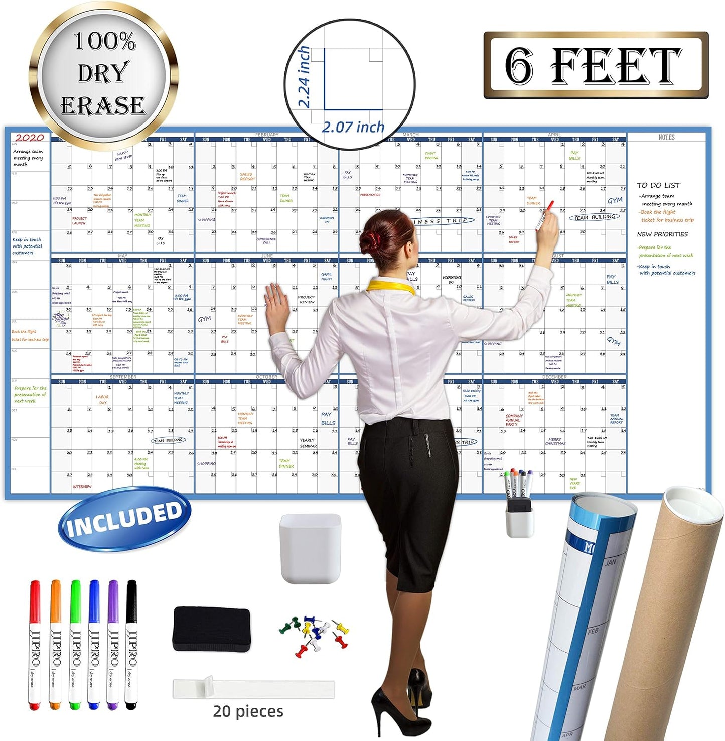 Dry Erase Wall Calendar - 38x26 Inches - Blank Undated Yearly Calendar - Whiteboard Premium Laminated Planner - Reusable Laminated Office Jumbo 12-Month Calendar (Vertical)