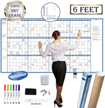 Dry Erase Wall Calendar - 38x26 Inches - Blank Undated Yearly Calendar - Whiteboard Premium Laminated Planner - Reusable Laminated Office Jumbo 12-Month Calendar (Vertical)