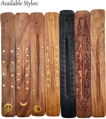 Moon and Stars Incense Holder - Wooden Ash Catcher with Celestial Design for Single Incense Sticks - Meditation Accessories, Spiritual Decor, Home Fragrance, Room Decor (10 Inches Long)