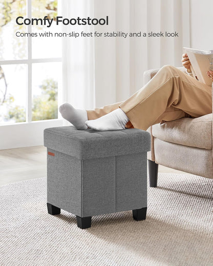 SONGMICS Storage Ottoman, Small Ottoman Foot Rest with Legs, 12.6 x 15.7 x 13.2 Inches Foot Stool, Load up to 660 lb, for Living Room, Bedroom, Dorm, Slate Gray ULSF012G01