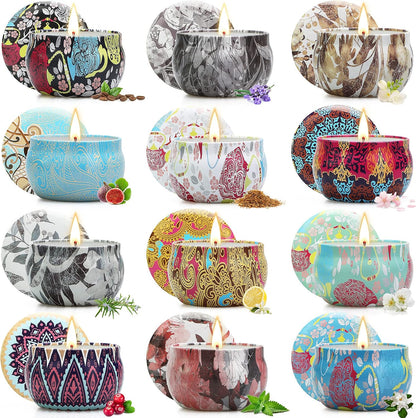 Scented Candles Gift Set for Women, 4 Pack Soy Wax Candles in Classic Bohemian Tins, Aromatherapy Candle Set, Birthday Gifts for Mom, Thank You Gifts