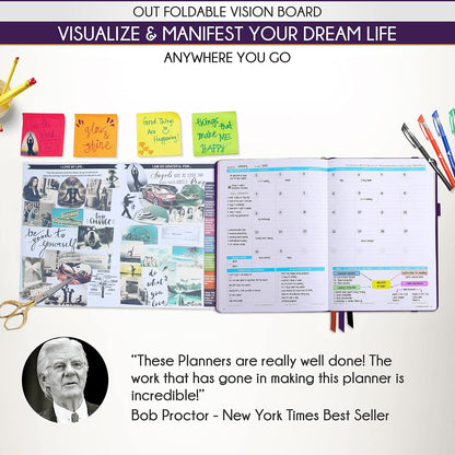 Life Planner - Undated Weekly & Monthly Planner, 12-Month Journey to Increase Productivity | Gratitude Journal, Life Organizer & Goal Journal | Include Foldable Vision Board, Habit Tracker & Stickers