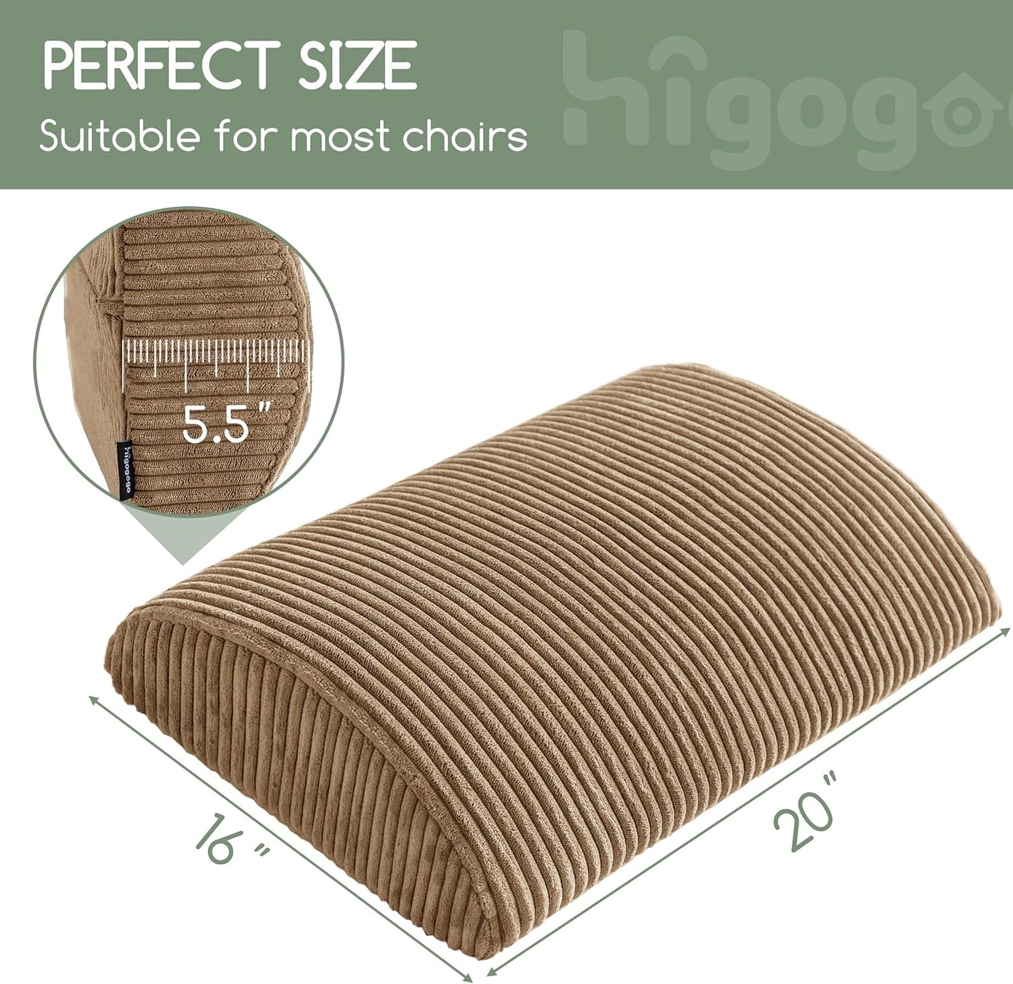 HIGOGOGO Lumbar Support Pillow for Recliner Chair/Accent Chair/Couch, Memory Foam Back Support Cushion for Elderly, Recliner Cushions for Back Rest, Pain Relief, Reading, Washable Cover, Dark Grey