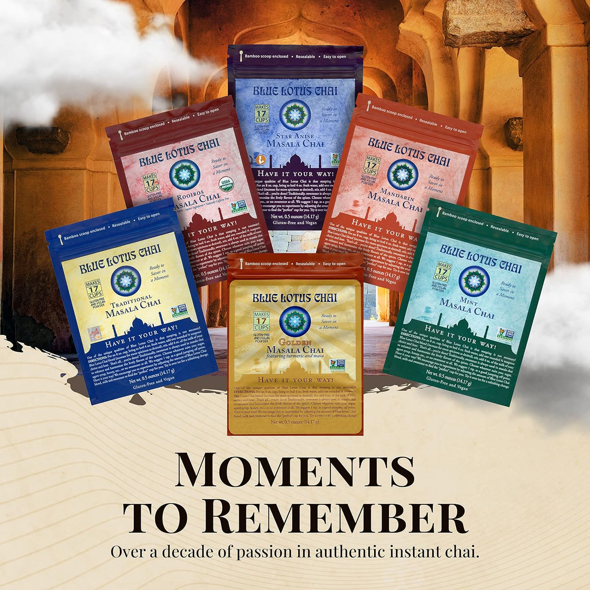 Blue Lotus Chai - Golden Masala Flavor Chai - Makes 100 Cups - 3 Ounce Masala Spiced Chai Powder with Organic Spices - Instant Indian Tea No Steeping - No Gluten