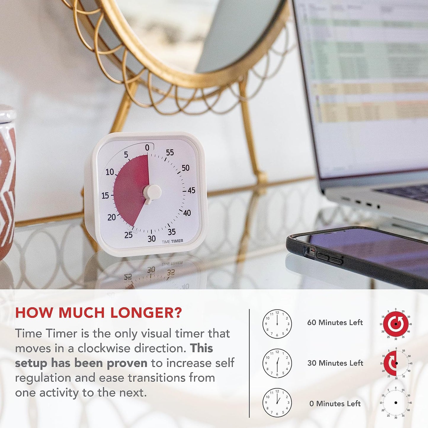 Time Timer MOD 60-Minute Visual Timer, Home Edition, Silent Operation, Study Tool for Homeschool and Office Use (Pale Shale)