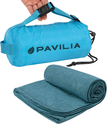 PAVILIA Travel Blanket Airplane Compact with Bag, Lightweight Soft Fleece Plane Blanket Long Flights, Camping Road Trips, Packable Travel Gift Essentials with Luggage Backpack Strap, 65x40, Purple