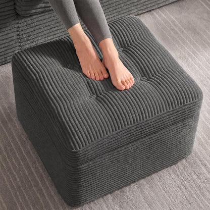 23.6in Pouf Ottoman, Corduroy Ottoman Foot Rest with Dual‑Layer Support, Large Plush Pouf with Soft Chunk‑Foam Top & Firm Foam Base, Floor Foot Stool for Living Room, Beige