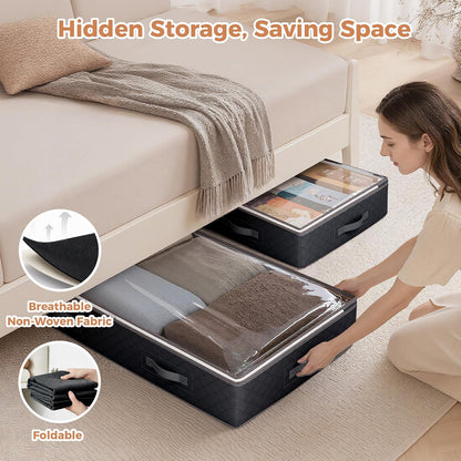 Budding Joy 95L Under Bed Storage Containers, 4 Pack Closet Organizers Grey