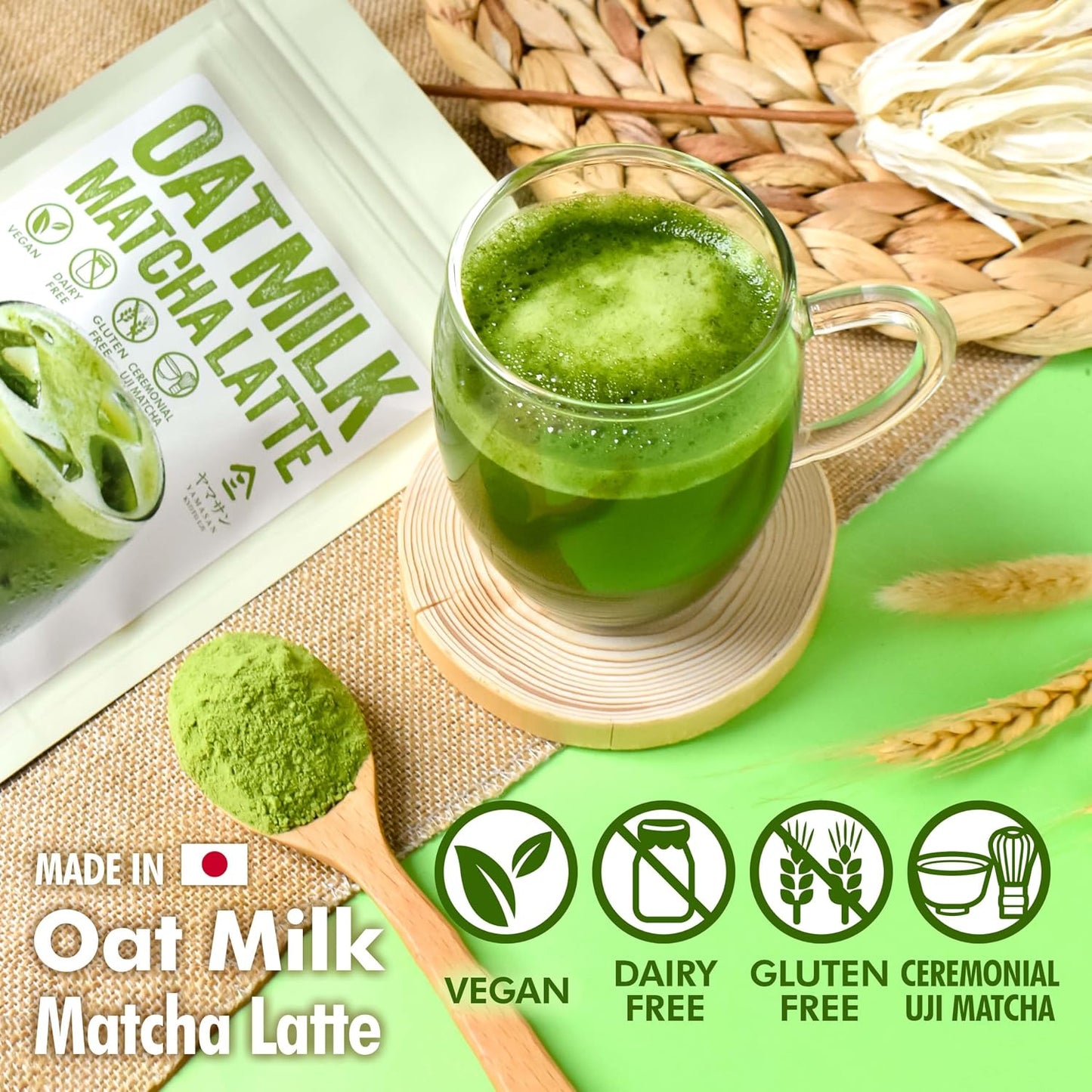 YAMASAN KYOTO UJI Oat Milk Matcha Latte Instant Mix Vegan 3.5oz