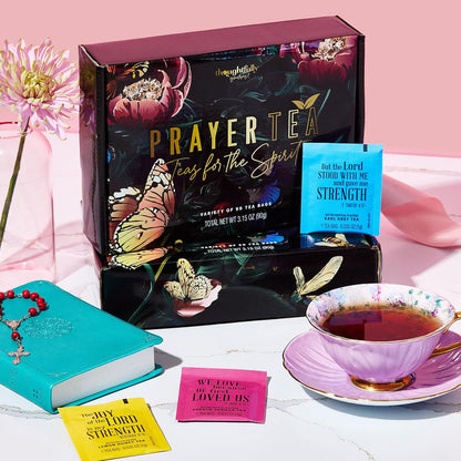 Thoughtfully, Tea Affirmations Christian Prayer Gift Set for Women, Religious Tea Gift with 6 Flavors and Bible Verses from Psalms and Other Books to Rejoice Pack of 90