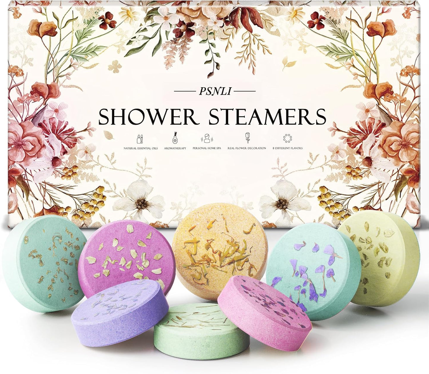 Shower Steamers Aromatherapy Stocking Stuffers 8 Scents, Christmas Gifts for Women Elegant Packaging Birthdays Gifts for Mom, Natural Essential Oil Home Spa Self Care & Relaxing Lavender