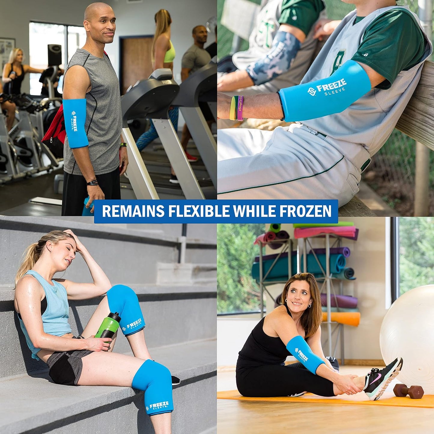 FreezeSleeve Ice & Heat Therapy Sleeve- Reusable, Flexible Gel Hot/Cold Pack, 360 Coverage for Knee, Elbow, Ankle, Wrist- Blue Camo, Large