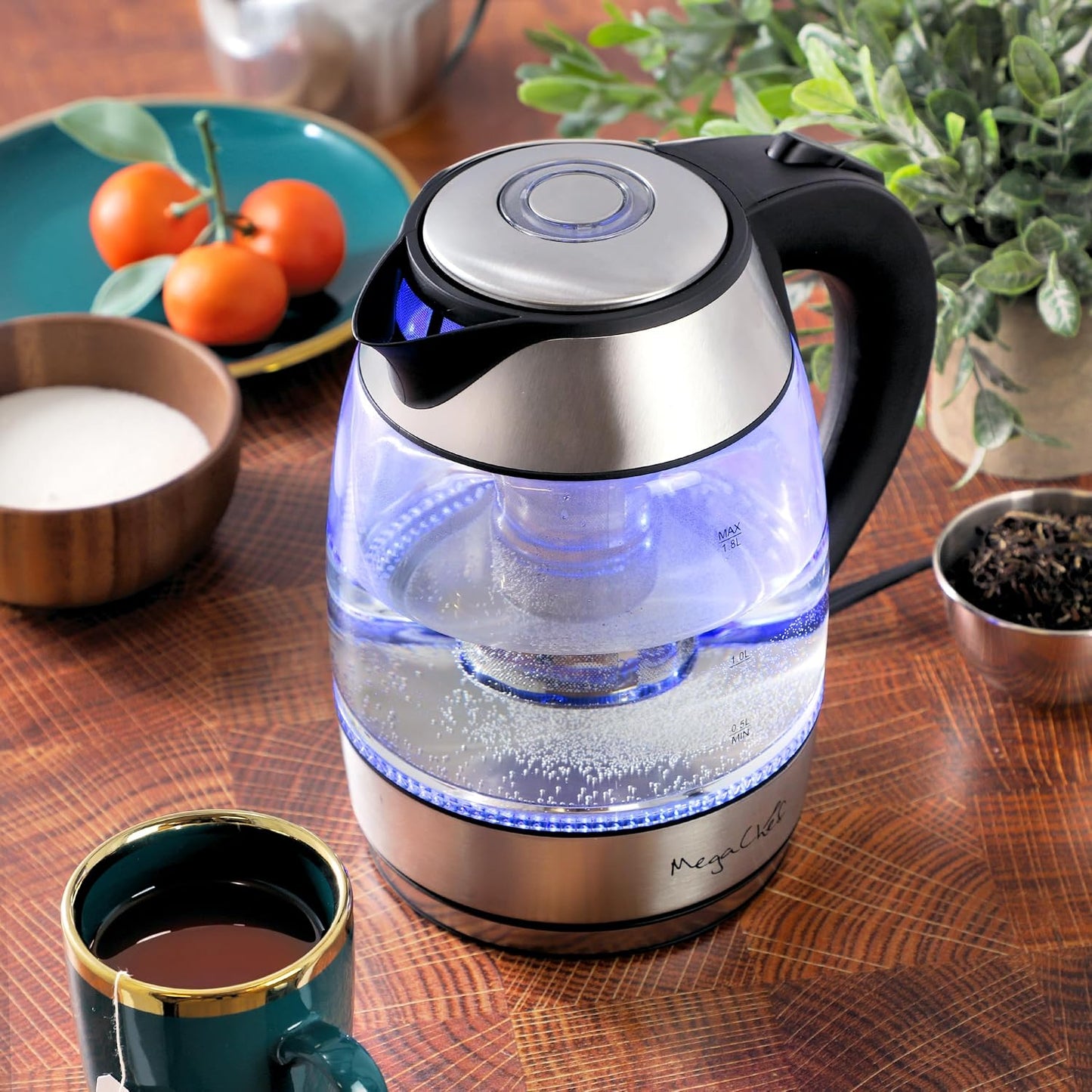 MegaChef Electric Watter Boiler/Tea Kettle (Glass, Silver, 1.8 Liter)