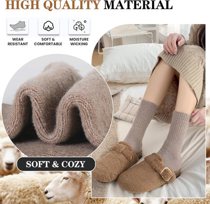 MOGGEI 5 Pairs Womens Merino Wool Socks Hiking Warm Winter Thick Thermal Crew Cozy Cabin Ladies Gift Comfy Boot Work Socks