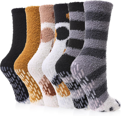 FNOVCO Non Slip Socks for Women Winter Warm Cozy Fuzzy Slipper Socks Soft Fluffy Hospital Socks with Grips