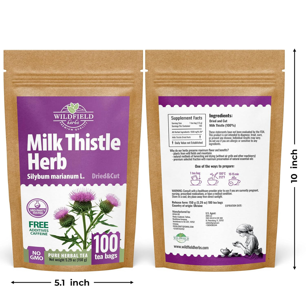 100 Bags Milk Thistle Tea Herb Dried Cardo Mariano Herbal (Silybum Marianum) - 100 Count 1.5g Tea Bags Dry Milk Thistle Herb Cardo De Leche