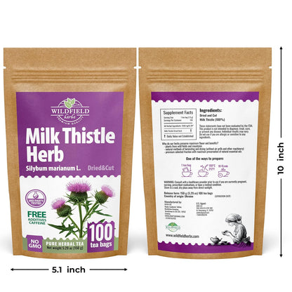 100 Bags Milk Thistle Tea Herb Dried Cardo Mariano Herbal (Silybum Marianum) - 100 Count 1.5g Tea Bags Dry Milk Thistle Herb Cardo De Leche