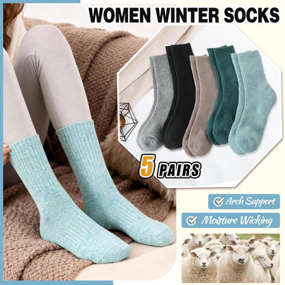 EBMORE Merino Wool Socks for Women Hiking Thermal Warm Winter Thick Boot Cozy Crew Comfy Work Socks for Ladies 5 Pairs