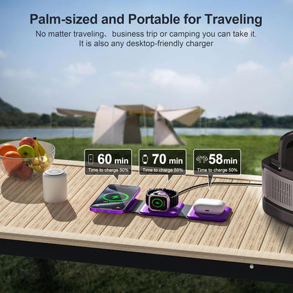 3 in 1 Charging Station for Multple Devices,Foldable 3 in 1 Wireless Charger for Travel,NANO Wireless Charging Station for iPhone17 16 15 14 13 12 Pro Max/Watch 10 9 8 7 6 5 4 3 Ultra/AirPod Pro