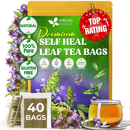 FreshDrinkUS, Premium Self Heal Leaves Tea | 40 Tea Bags | Premium Dried Self Heal Herb for Herbal Tea – Naturally Caffeine-Free, Clean & Convenient Tea Bags. Sugar-Free. Vegan