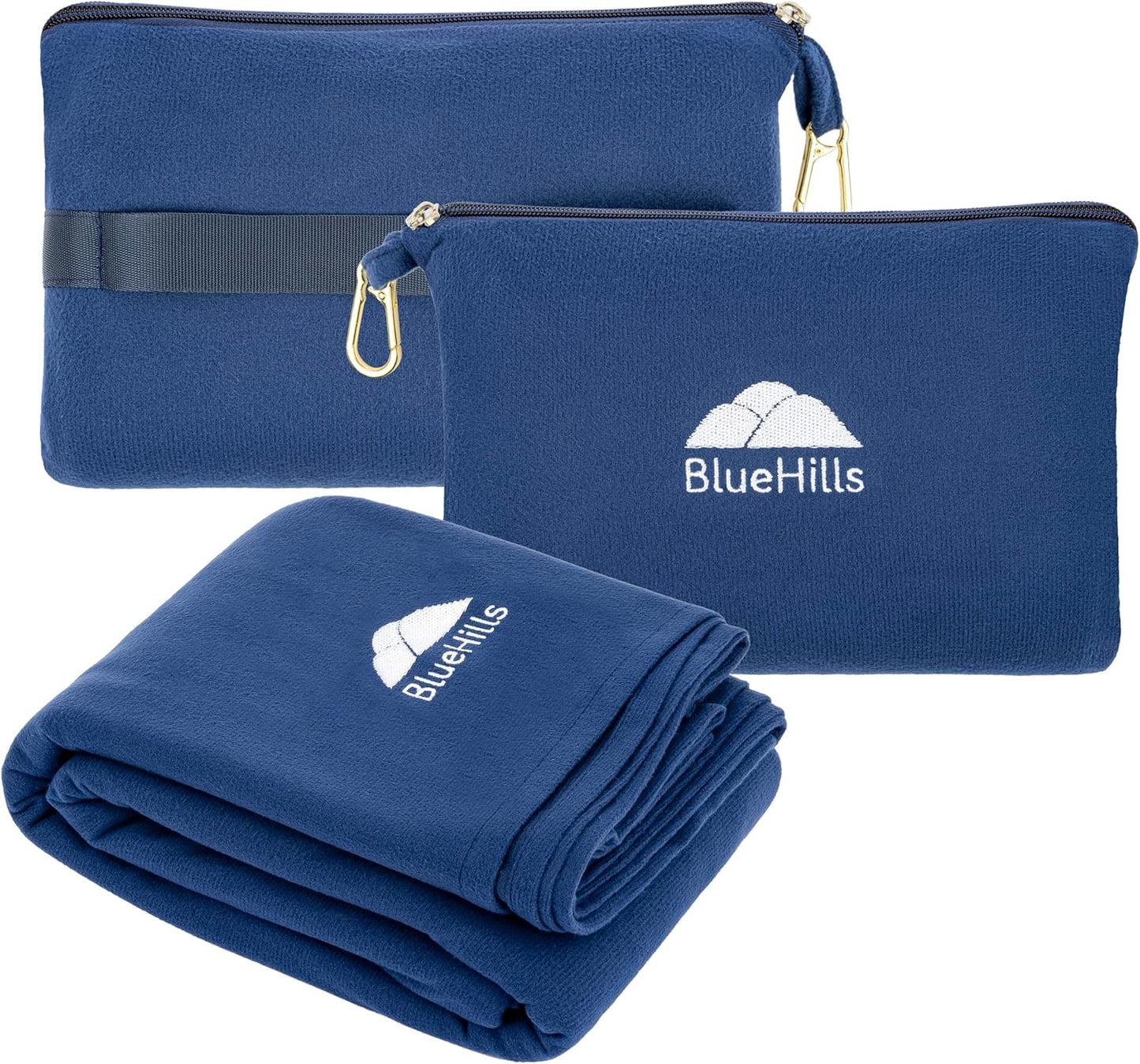 BlueHills Travel Blanket Pillow Compact Lightweight Pocket Size Airplane Traveling Essential Flight Trip Throw in Bag Portable Case Plane Accessory Gray L01