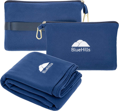 BlueHills Travel Blanket Pillow Compact Lightweight Pocket Size Airplane Traveling Essential Flight Trip Throw in Bag Portable Case Plane Accessory Gray L01
