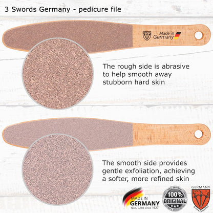 3 Swords Germany Brand Quality Foot File Made from German Beech Wood, Two-Sided Smooth and Rough, Hard Skin Callus Removal