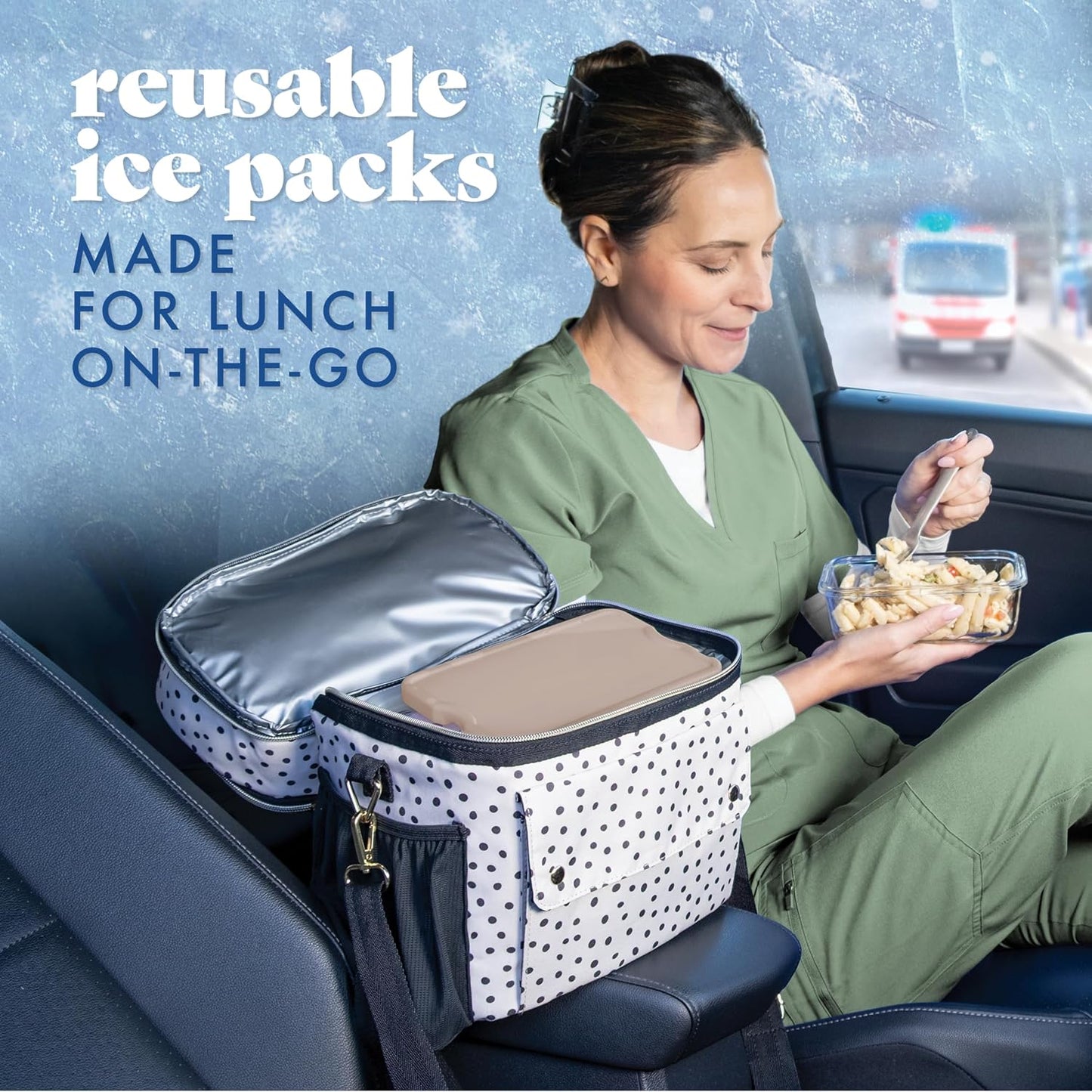 Cool Coolers by Fit & Fresh 4 Pack XL Slim Ice Packs, Quick Freeze Space Saving Reusable Ice Packs for Lunch Boxes or Coolers
