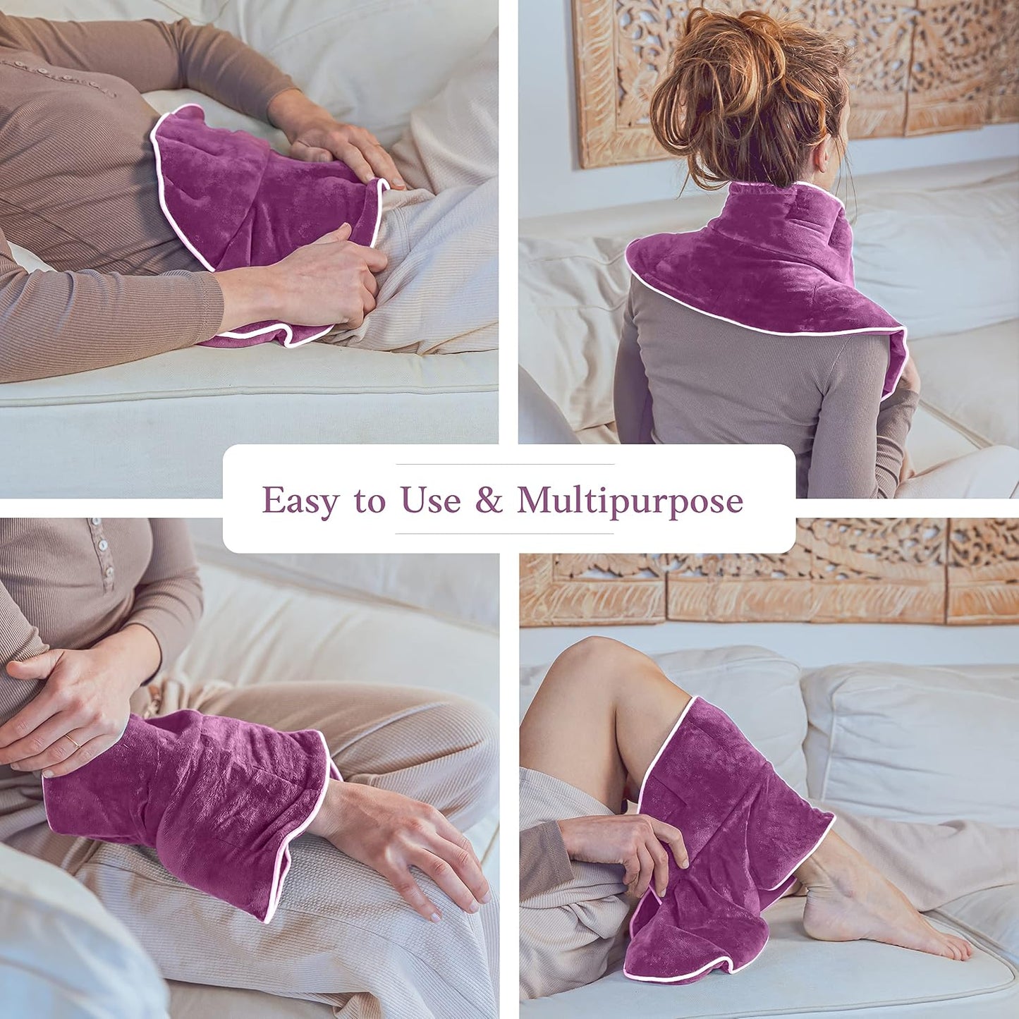 Qomfor Microwave Heating Pad for Neck and Shoulders - Soothing Weighted Neck Wrap Microwavable - Neck Warmer for Stress Relief and Pain Relief - Lavender Aromatherapy - Gift for Women (Purple)