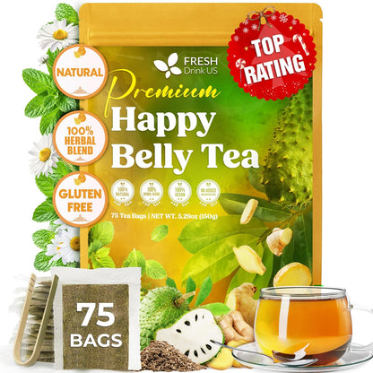 FreshDrinkUS, Premium Happy Belly Tea, 75 Count, Caffeine Free Infusion