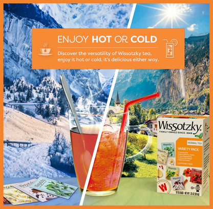 Wissotzky Herbal Variety Pack Tea Assortment, 18 Tea Bags | Caffeine Free | Herbal Tea Sampler