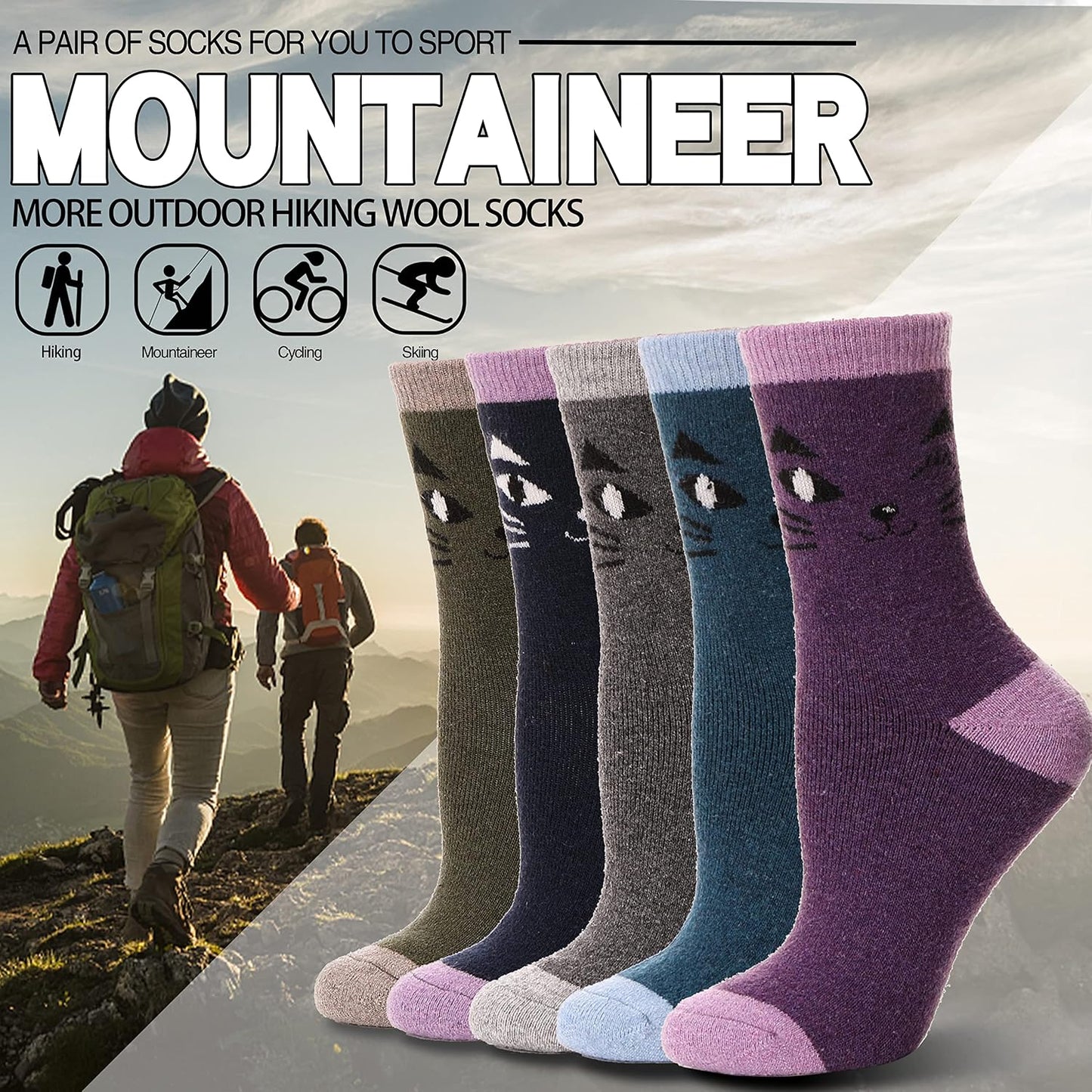EBMORE Merino Wool Socks for Women Hiking Thermal Warm Winter Thick Boot Cozy Crew Comfy Work Socks for Ladies 5 Pairs