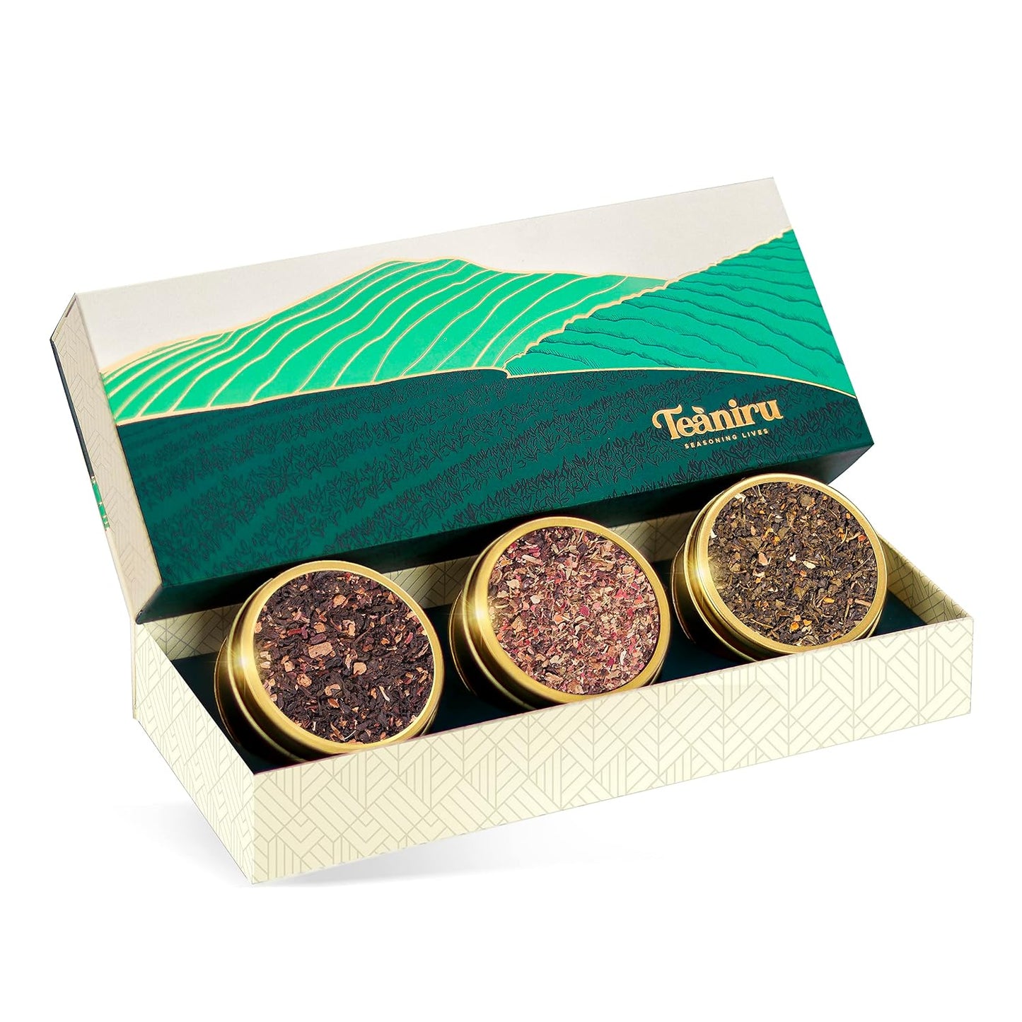 Teaniru, Grandeur Tea Collection | 3 Loose Leaf Tea Sampler | Variety Pack Assortment of Green, Herbal & Black Tea | Gluten Free & Sugar Free | Gift Set for Men & Women | Thanks Giving