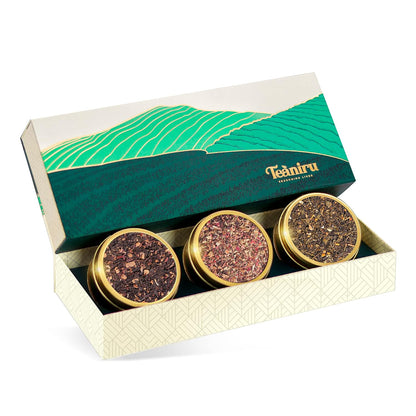 Teaniru, Grandeur Tea Collection | 3 Loose Leaf Tea Sampler | Variety Pack Assortment of Green, Herbal & Black Tea | Gluten Free & Sugar Free | Gift Set for Men & Women | Thanks Giving