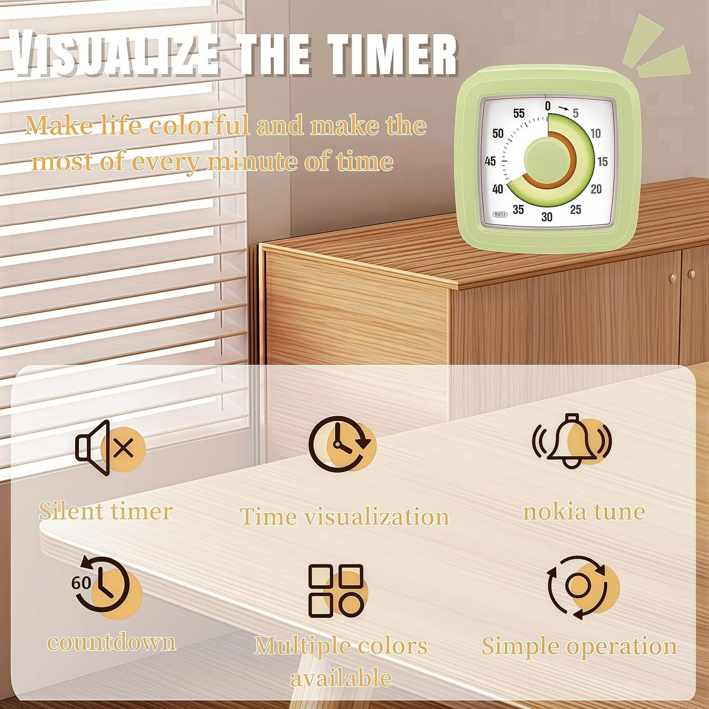 Kids Visual Timer for Kitchen,Classroom,Cooking,Learning,Bedroom,Office, 60-Minute Countdown Pomodoro Timer for Kids with Autism ADHD (Orange Style)